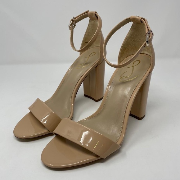 NIB Sam Edelman Yaro Ankle Strap Block Heel Sandals in Patent Beige Blush - Picture 11 of 13